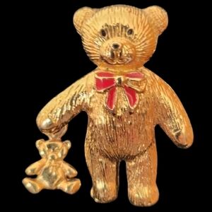 Teddy Bear Brooch Gold Tone Vintage